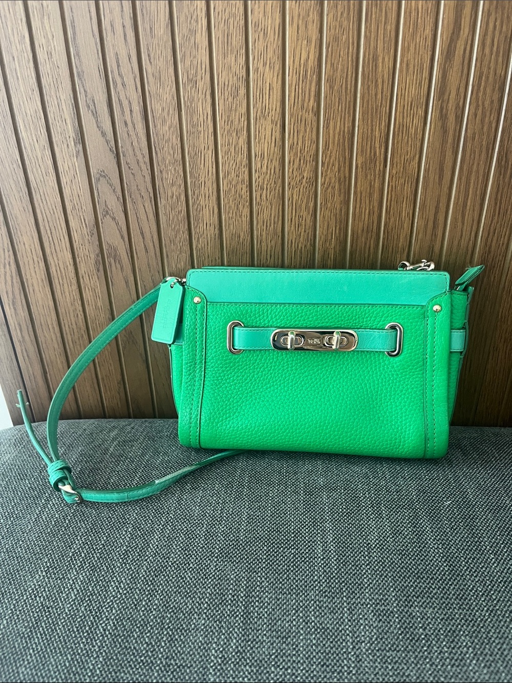 Coach Green Pebbled Leather Crossbody with Turnlock Accent